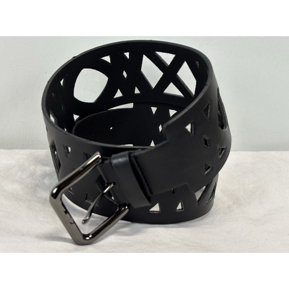 The W By Worth Collection Laser Cut Leather Belt Women's Medium Black Extra Wide